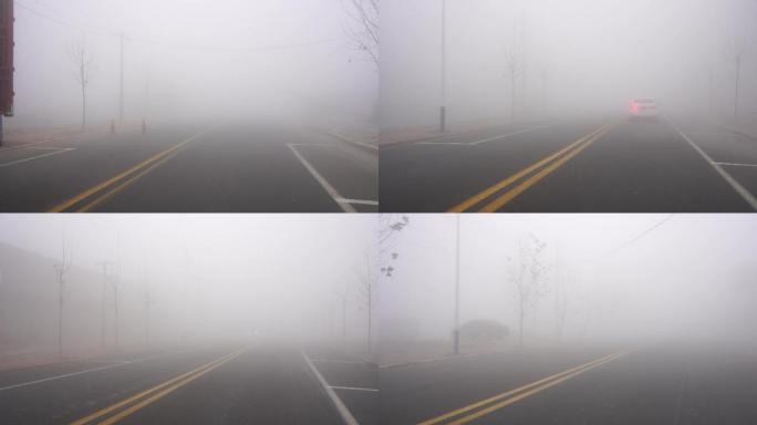 4K开车行驶多雾的街道
