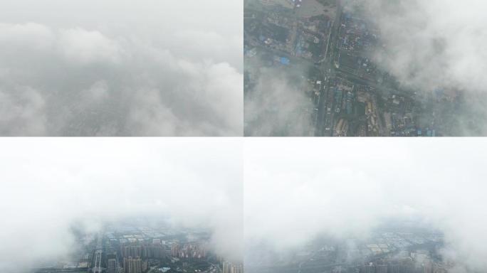 4K城市升空穿入云层云海原始未调色素材