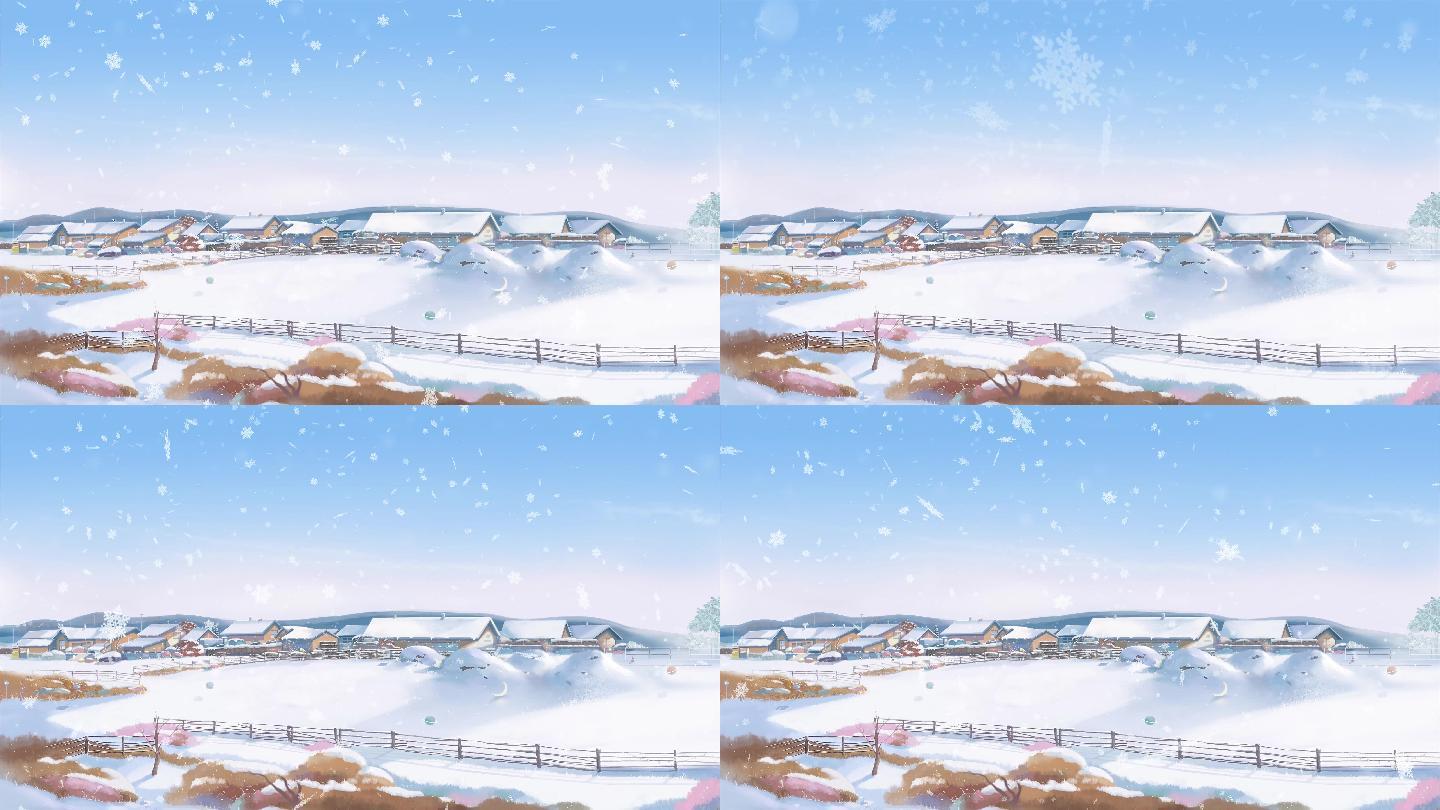 4K手绘动漫雪景舞台led大屏背景动画