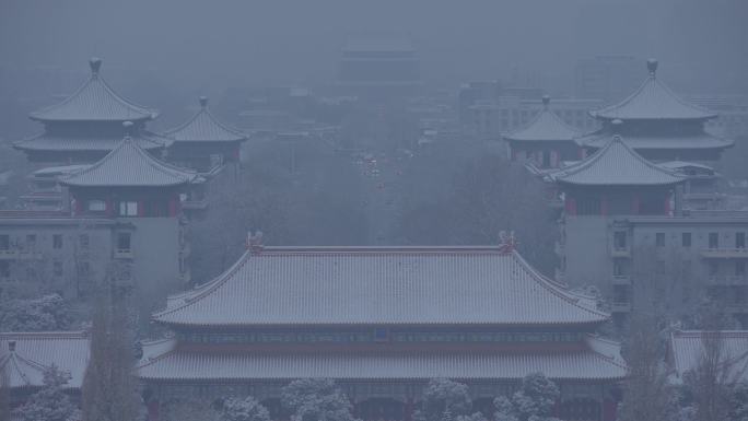 北京鼓楼北海白塔雪景