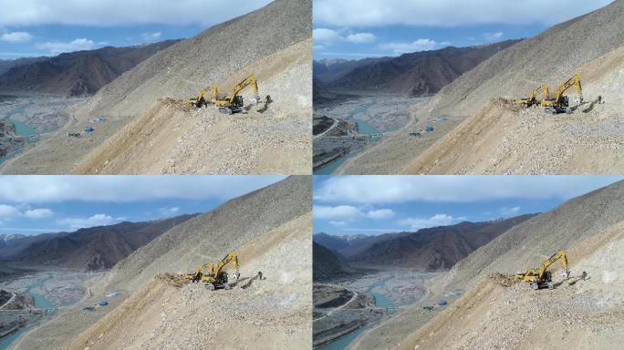 航拍西藏公路施工