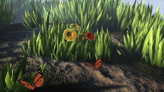 蝴蝶3D动画草地花朵飞翔虚拟