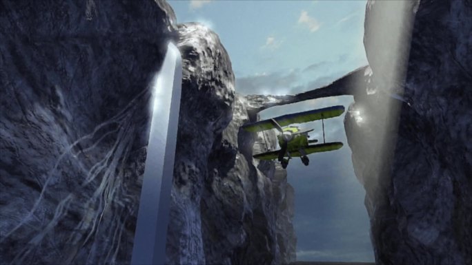 飞机峡谷瀑布3D动画天空穿梭
