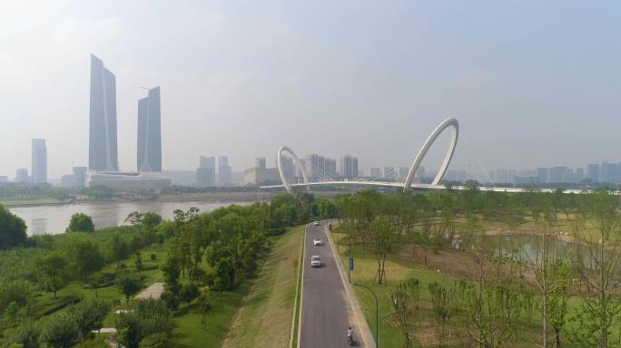 南京中新生态科技岛滨江风光带航拍