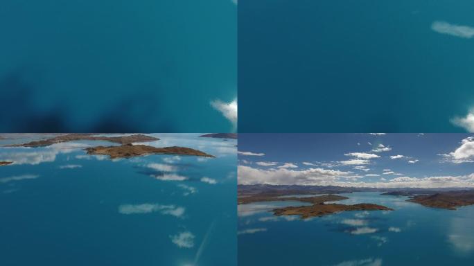 航拍西藏湖水蓝天白云