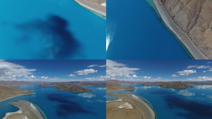 航拍西藏湖面蓝天白云