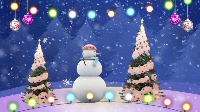4k唯美圣诞节雪人圣诞树雪景循环素材(
