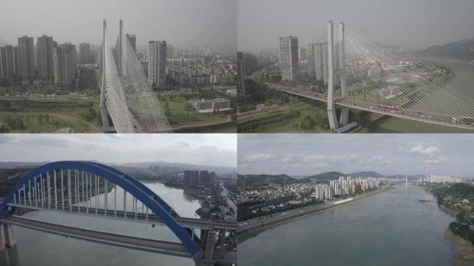 宜宾长江大桥高铁航拍延时摄影4K素材