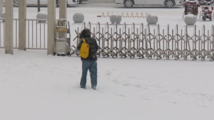 冒雪出行的人