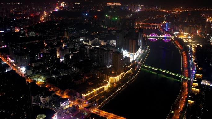 湖南省浏阳市浏阳河大桥夜景延时航拍