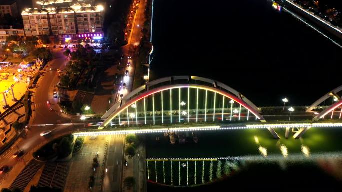 浏阳市天马大桥延时航拍夜景