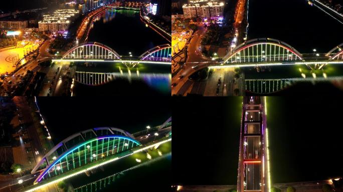 浏阳市天马大桥延时航拍夜景