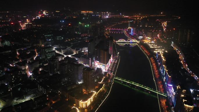湖南省浏阳市浏阳河大桥天马大桥航拍夜景