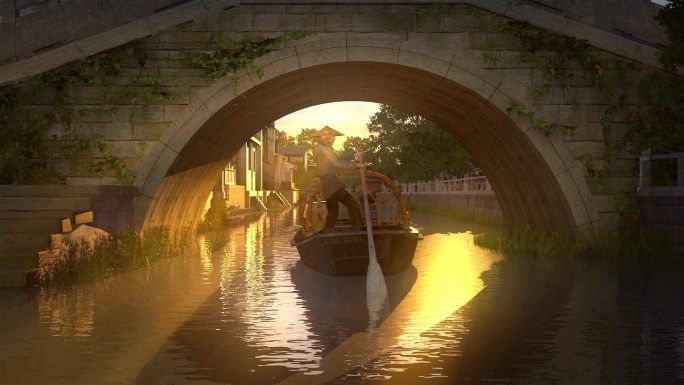 古代河道划船