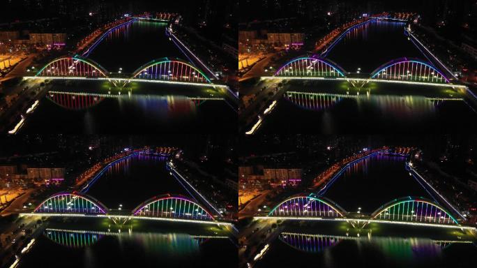 湖南省浏阳市浏阳河大桥天马大桥航拍夜景