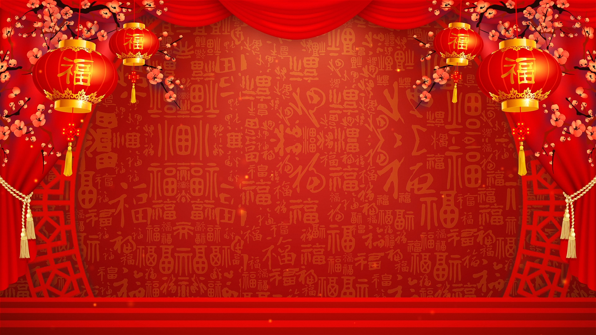 中国风喜庆红色新年背景循环视频 19x1080 高清视频素材下载 编号 舞台背景 Vj师网www Vjshi Com