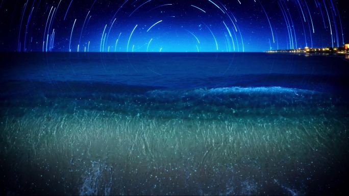 夜景沙滩海浪宽屏墙面投影