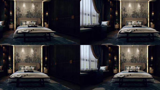 大气欧式室内装饰风格奢华卧室三维动画镜头