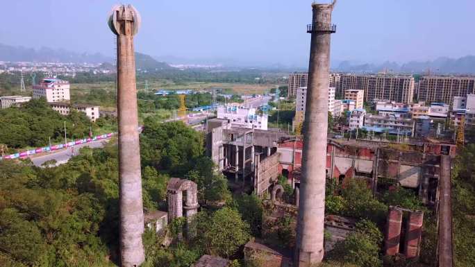航拍废弃工厂素材航拍桂林的老电厂
