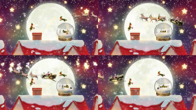 4k圣诞唯美屋顶月亮循环背景素材(15