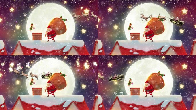 4k圣诞唯美屋顶月亮循环背景素材(12