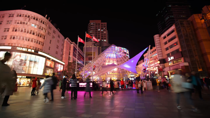 南京新街口夜景延时实拍素材城市风光空境头