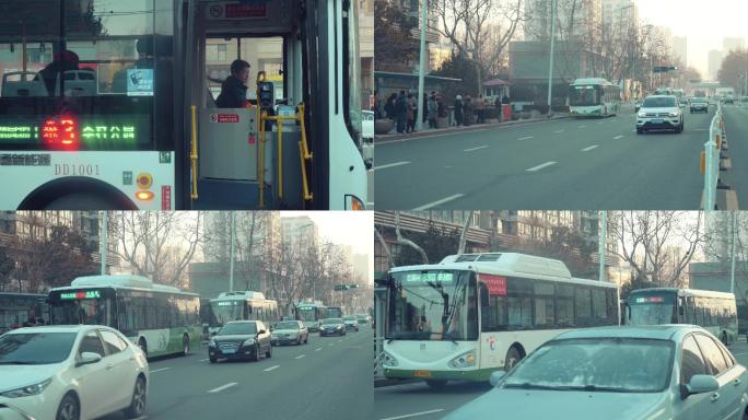 4K公交车进站-上公交-公交车行驶