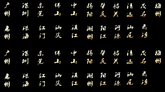 广东省21个地市名称金色大气字幕