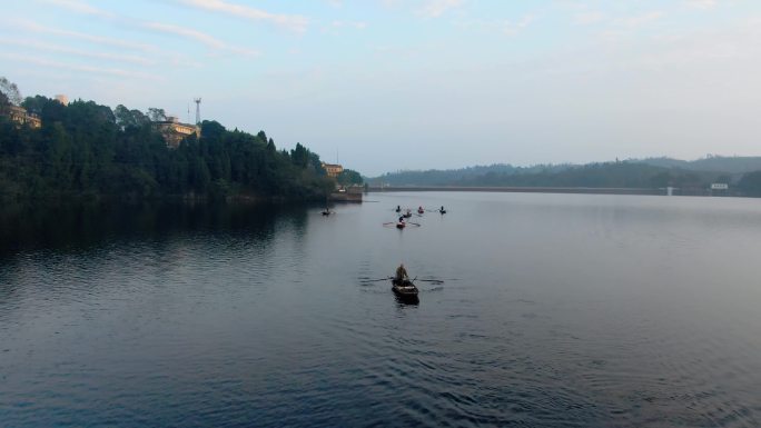 广安岳池翠湖4k航拍划船