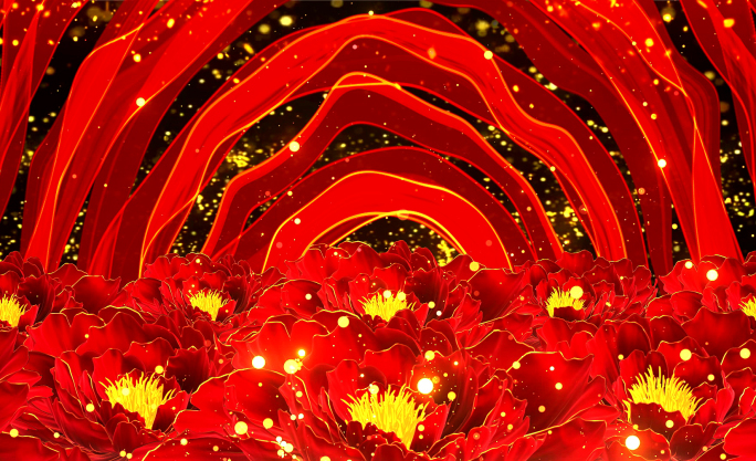 新年春节大气牡丹花中国风红绸背景