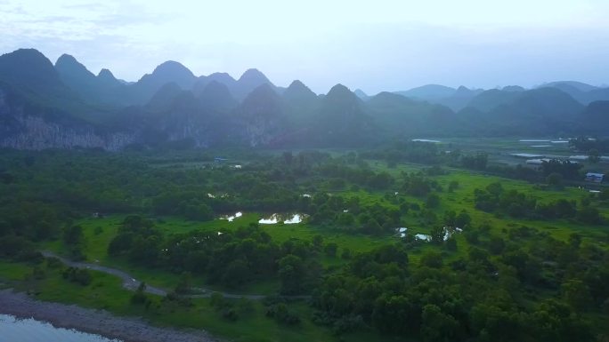 航拍桂林夏天的乌桕滩素材山水