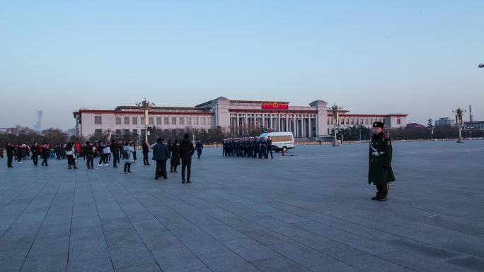 天安门广场降旗延时摄影地标建筑