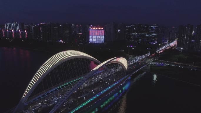 太原市南中环桥汾河夜景航拍4K