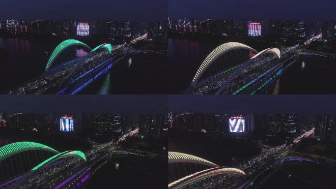 太原市南中环桥汾河夜景航拍4K
