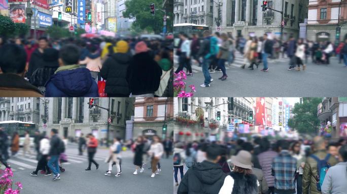 上海南京路步行街慢动作人群