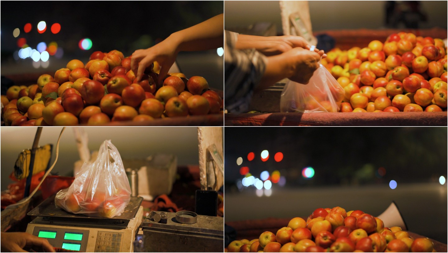 4k原创夜市街摊卖水果实拍视频