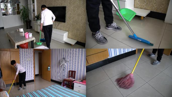 小学生做家务-扫地-拖地