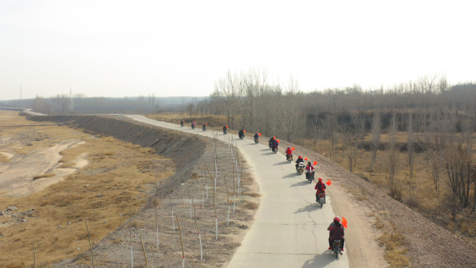 4K超清航拍韩城老年摩托队路跑