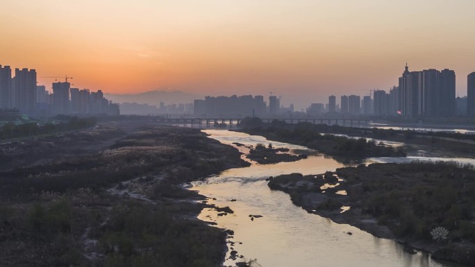 陕西咸阳咸阳湖景区延时日落