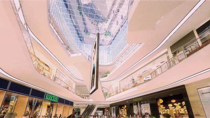 大型购物广场商场扶梯走廊美食街豪华内街