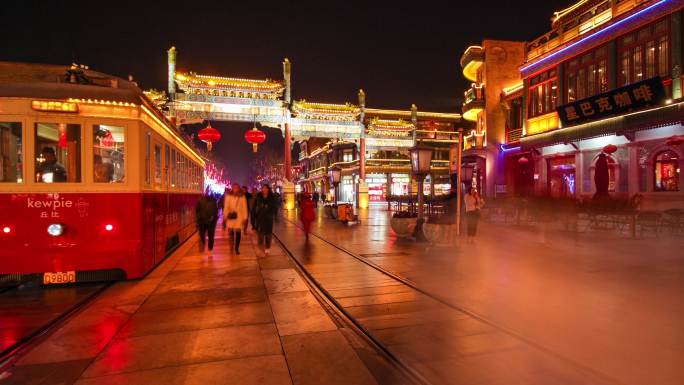 北京前门延时摄影商业街夜景灯光