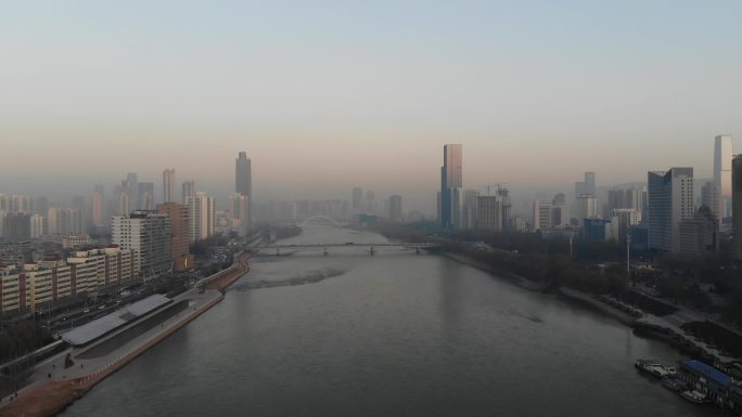 兰州元通大桥城关黄河大桥航拍夜景