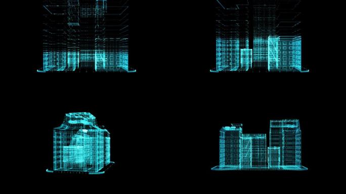 高清带透明通道全息粒子特效大楼视频