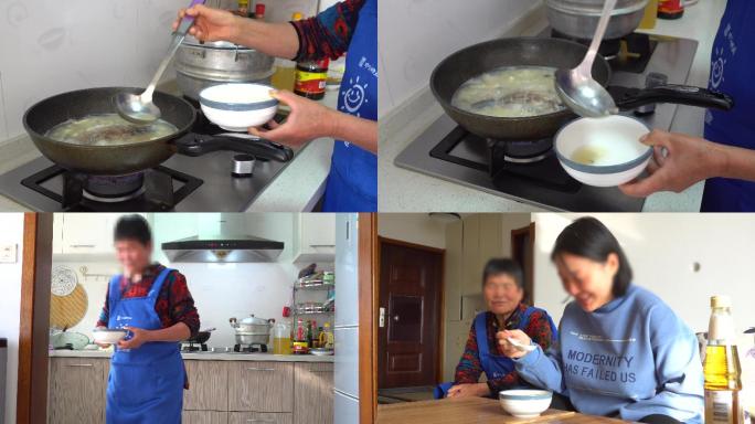 4K妈妈下厨房做饭-妈妈给女儿熬鱼汤