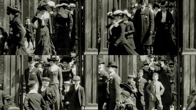 1902英国人群离开教会贵妇人