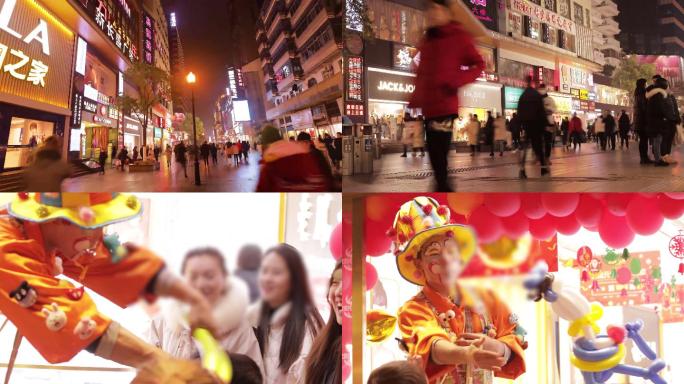 武汉江汉路步行街小丑表演