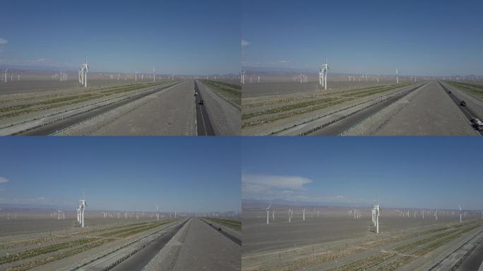 新疆乌鲁木齐航拍沙漠大风车