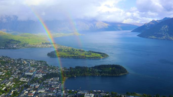 4K高清风景素材唯美新西兰皇后镇双彩虹