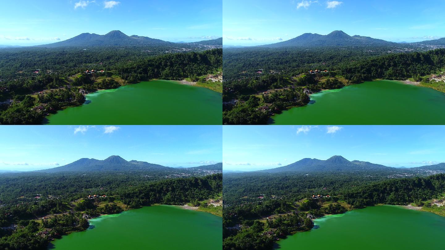 航拍美娜多翠湖与火山风景