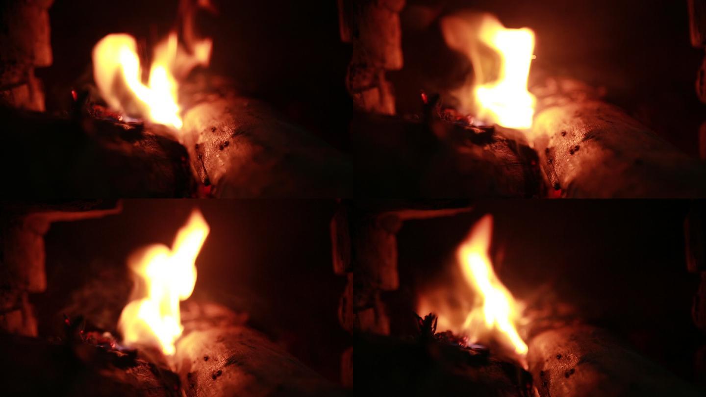 【原创】灶台里燃烧的木柴火焰火光燃烧炙热